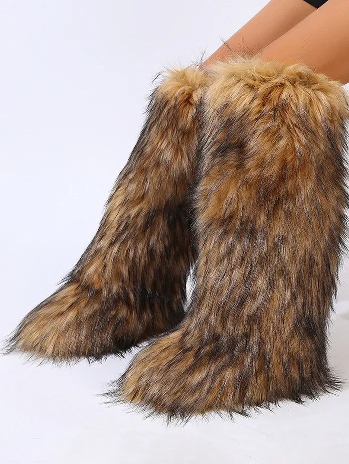 Warmth Thermal Fluffy Faux Fur Mid-calf Snow Boots Maxct