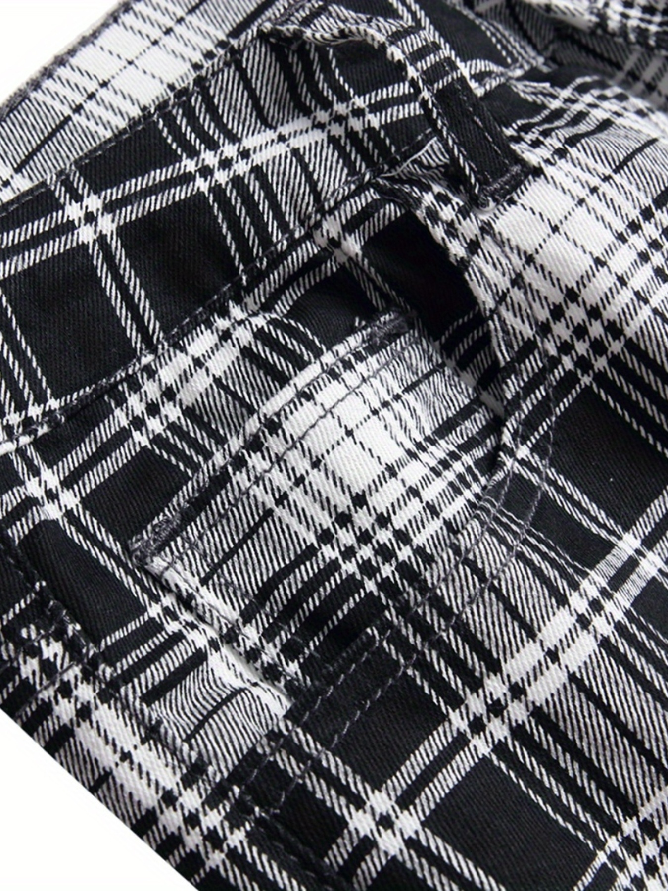 Plaid Pattern Slim Fit Jeans, Men's Casual Mid Stretch Chic Jeans For The Four Seasons