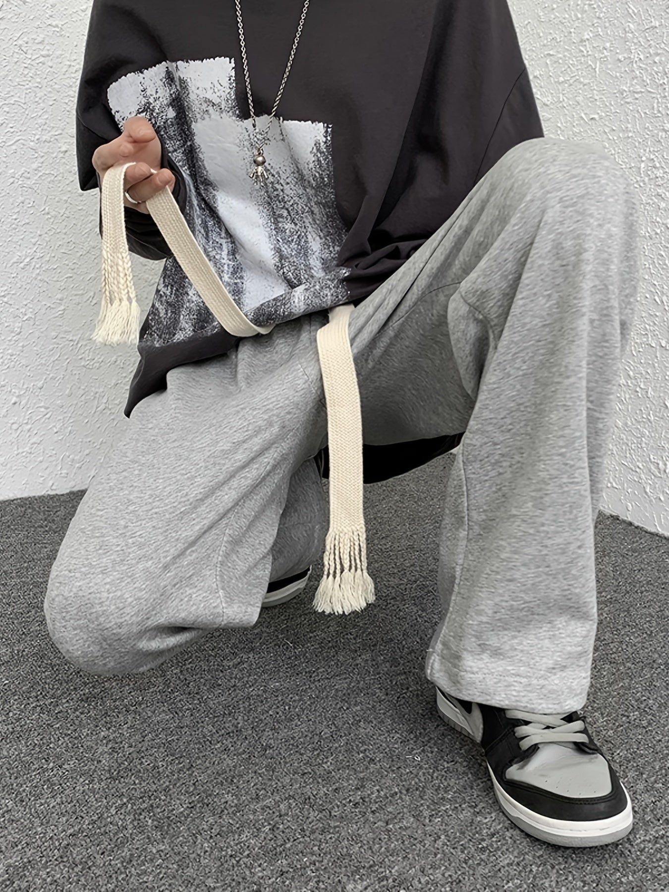 Maxct Men's Waist Drawstring Straight Leg Pants, Autumn And Winter Sports Pants For Leisure Activities