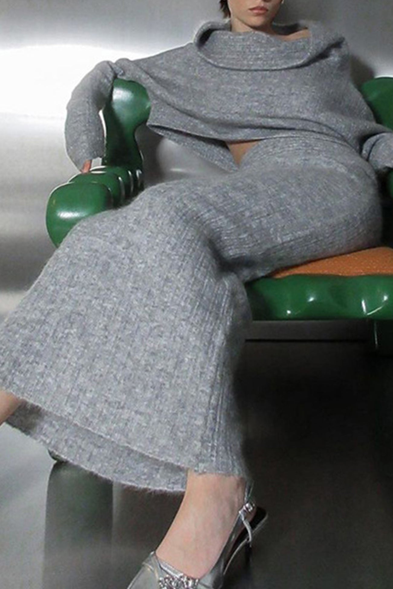 Maxct-Off-Shoulder Sweater Midi Skirt Suits