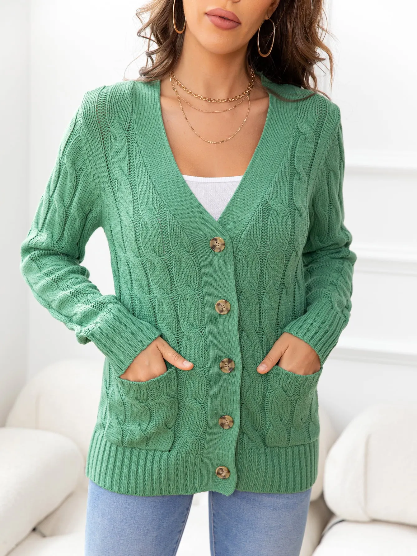 Maxct &Button Down Cable-Knit Cardigan