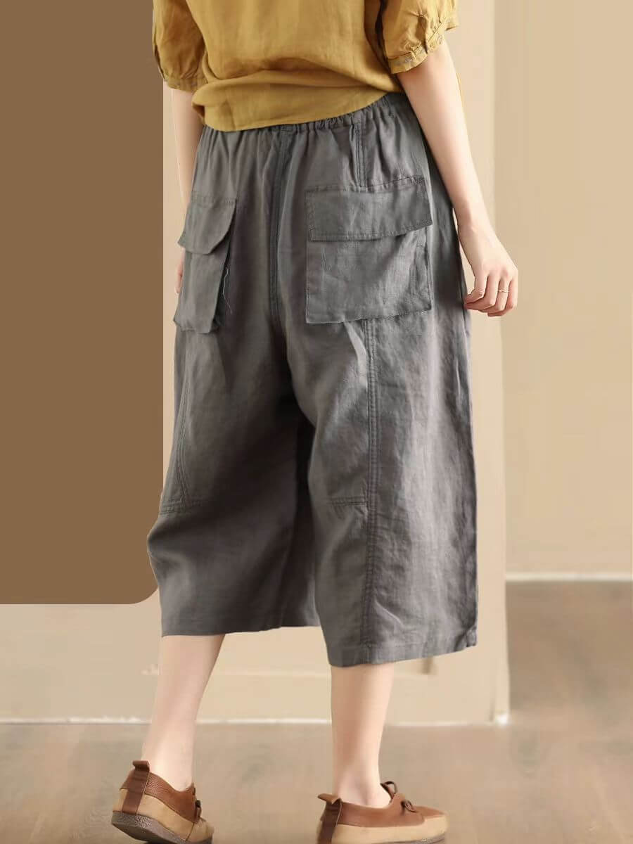 Maxct Women Summer Vintage Ramie Casual Cropped Pants