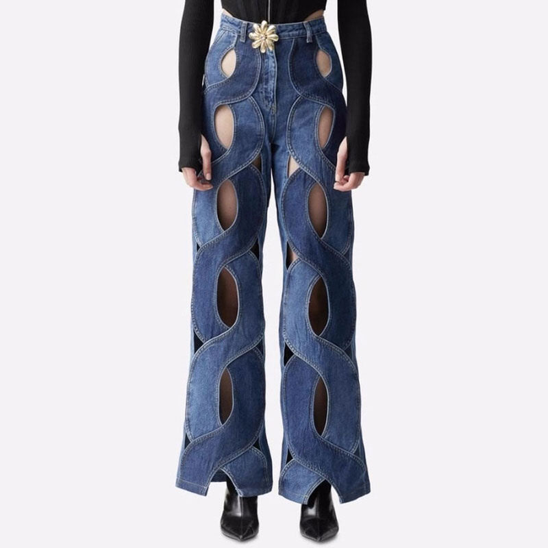 Showgirl Hollow Out Criss Cross Jeans Maxct