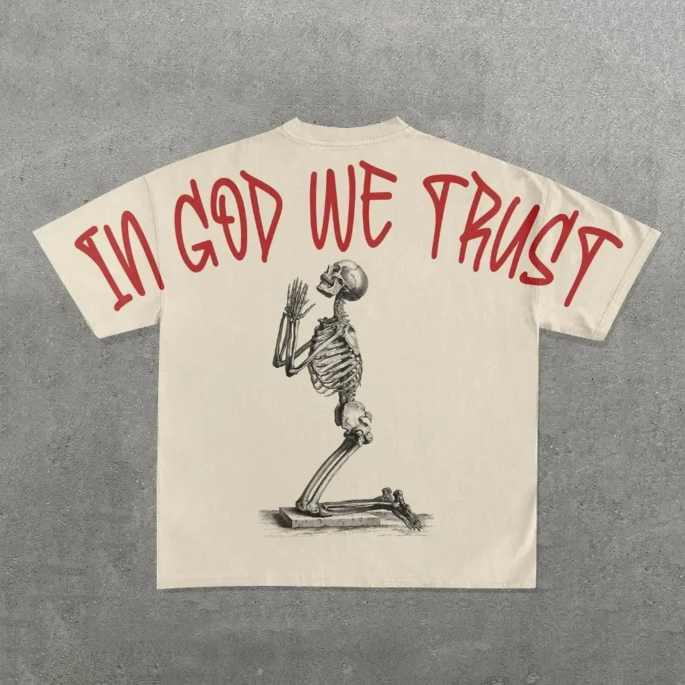 Maxct European and American fashion trend cartoon print oversized T-shirt men's Y2K street Harajuku loose short-sleeved T-shirt