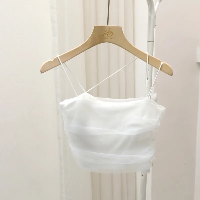 Maxct Mesh Camis Crop Top With Bra Girls Sweet Slim Padded Tube Tops Female Sided Zipper Tank Camisole