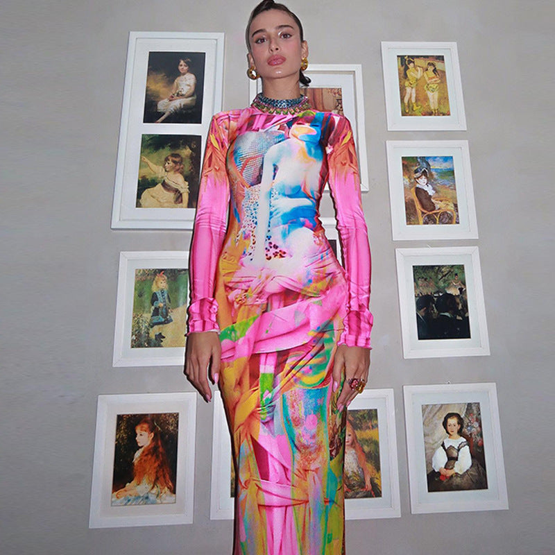 Graffiti Print Bodycon Maxi Dress Maxct