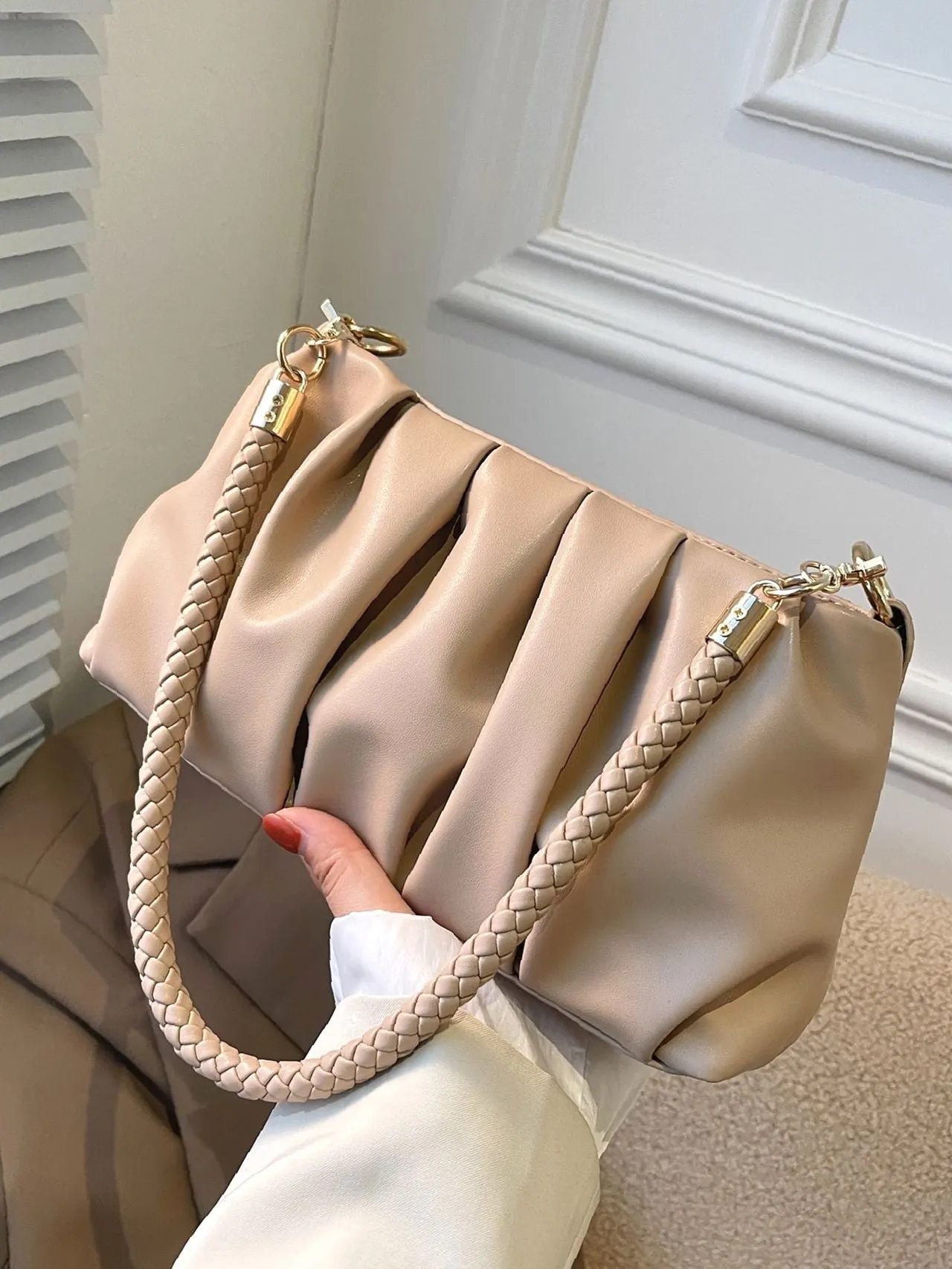 Bag For Love - Minimalist Braided Strap Ruched Bag - Women Maxct Bags