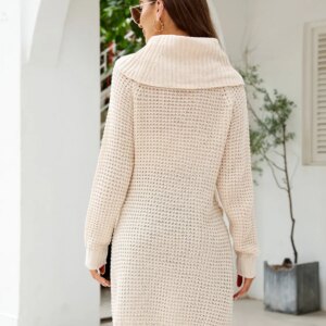 Maxct &Turtleneck Waffle-Knit Slit Sweater Dress