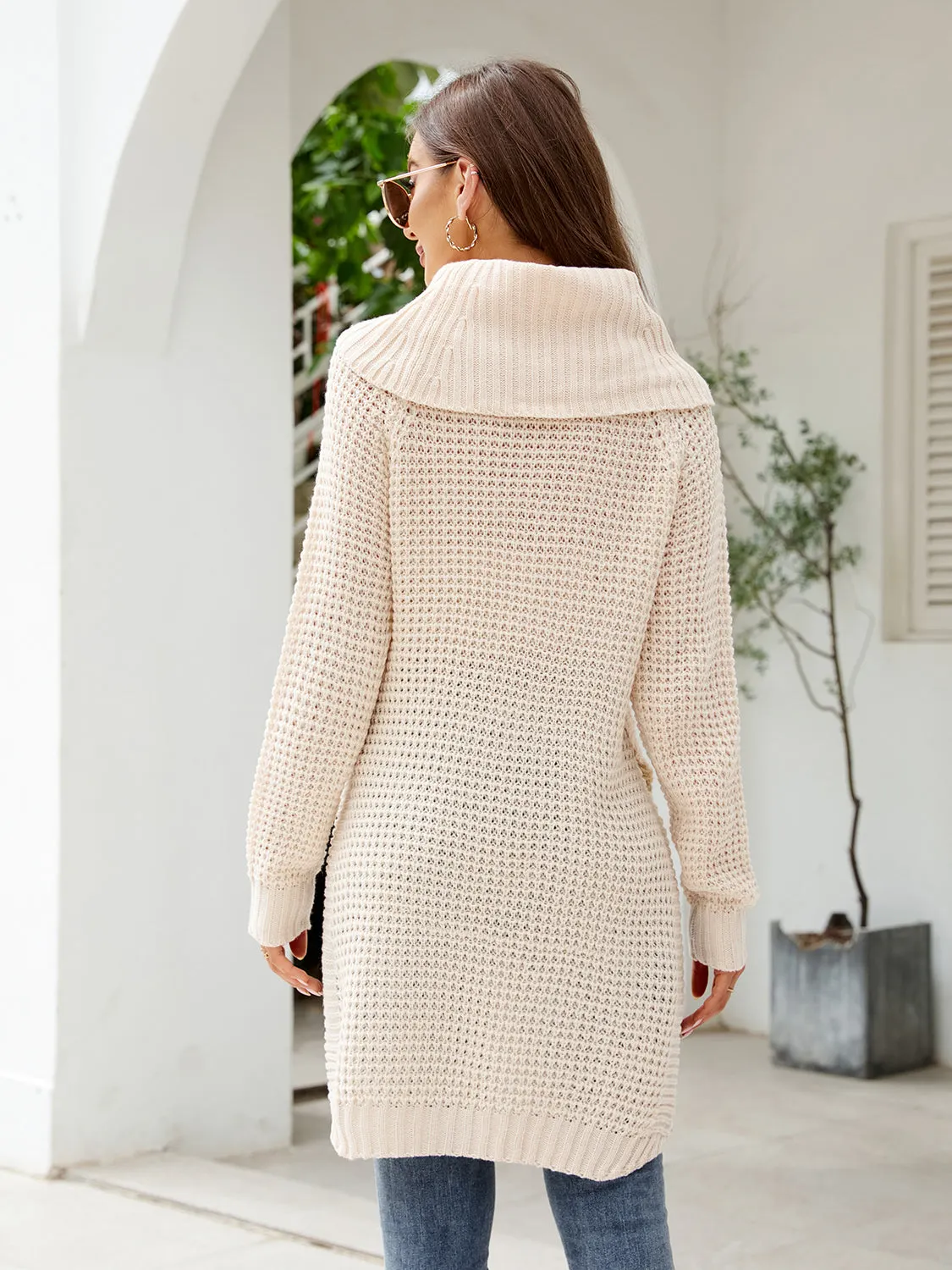 Maxct &Turtleneck Waffle-Knit Slit Sweater Dress