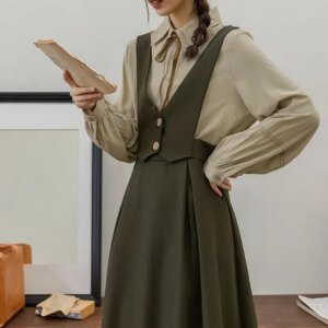 Basic Woven Vest Pinafore Dress / Blouse Maxct
