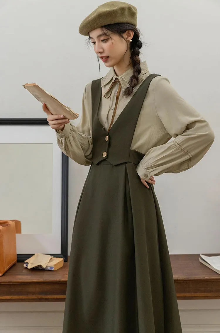 Basic Woven Vest Pinafore Dress / Blouse Maxct