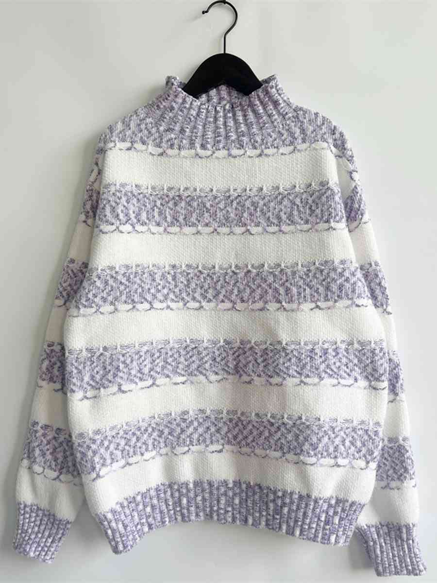 Maxct &Striped Turtleneck Long Sleeve Sweater