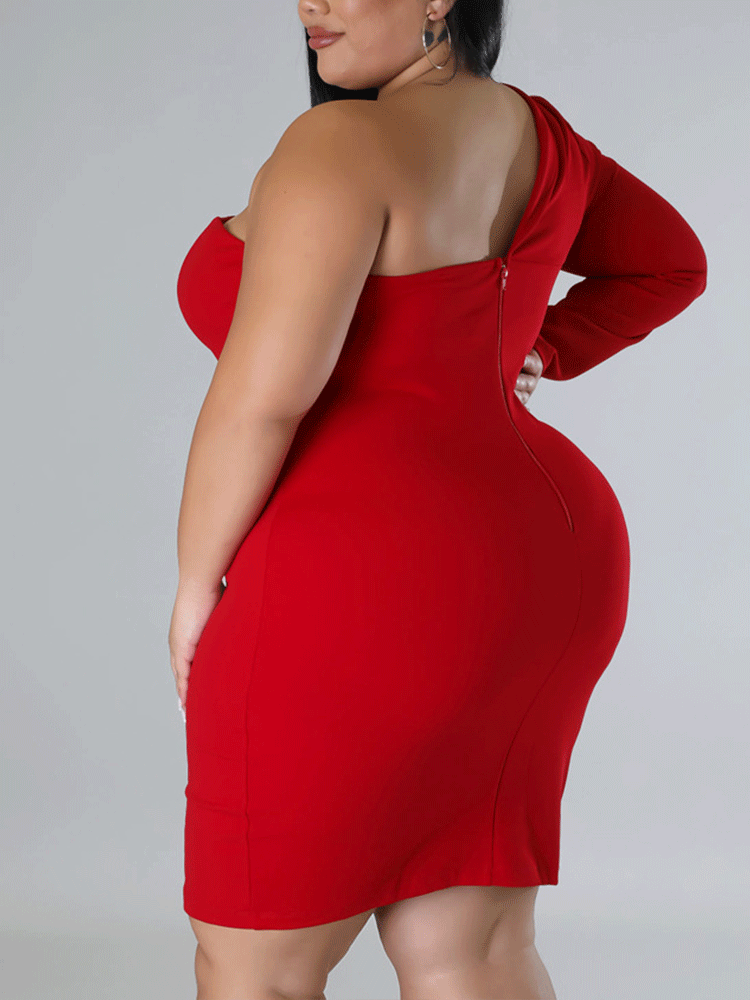 One Shoulder Solid Mini Dress Maxct