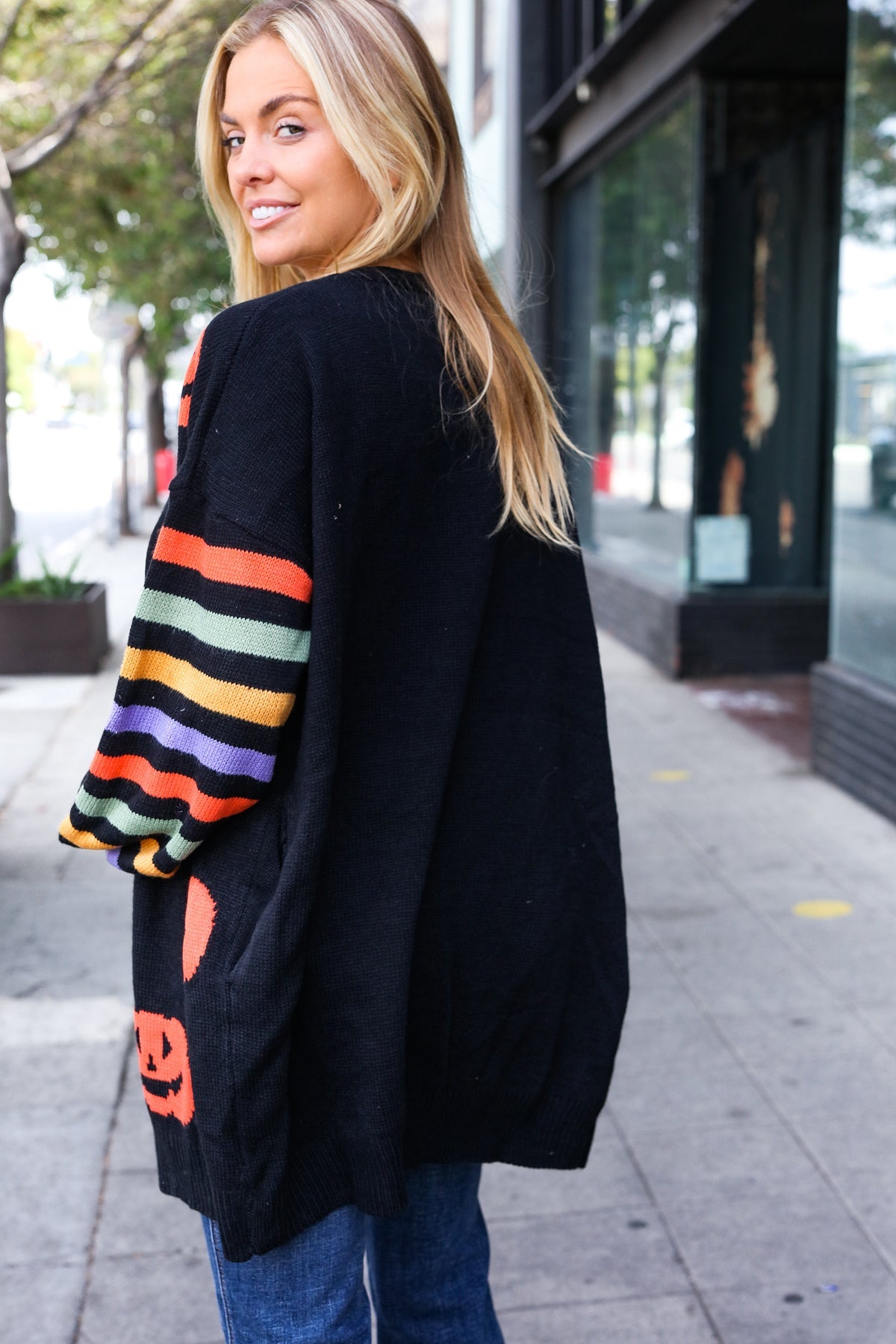 Maxct &Pumpkin Multicolor Stripe Jacquard Knit Open Cardigan