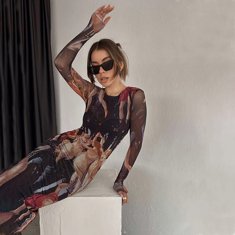 Slim Fit Printed Long Dress Maxct