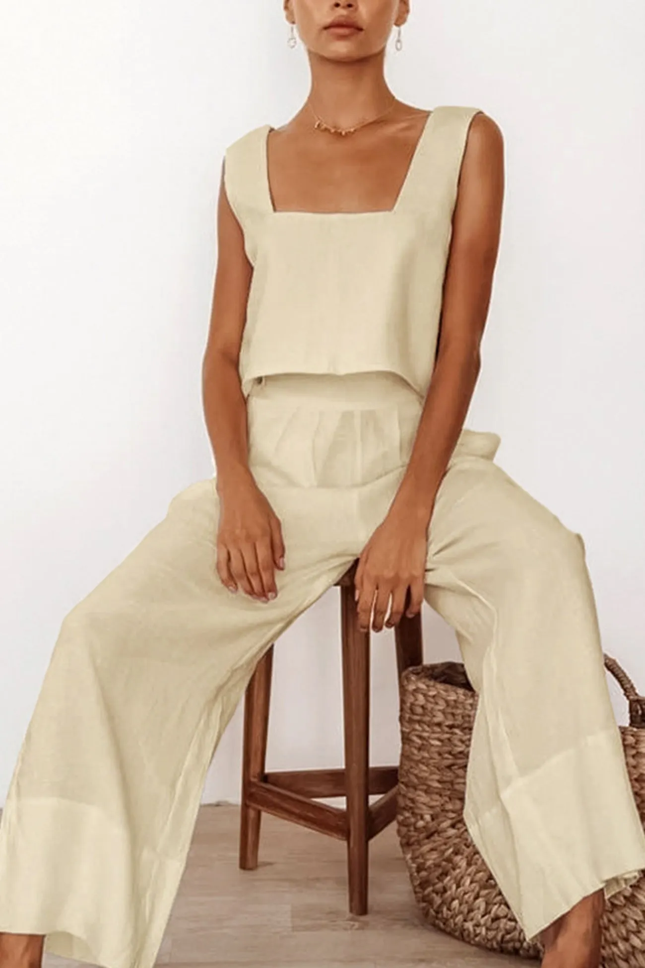 Maxct Cotton Square Neck Tank Pants Suits