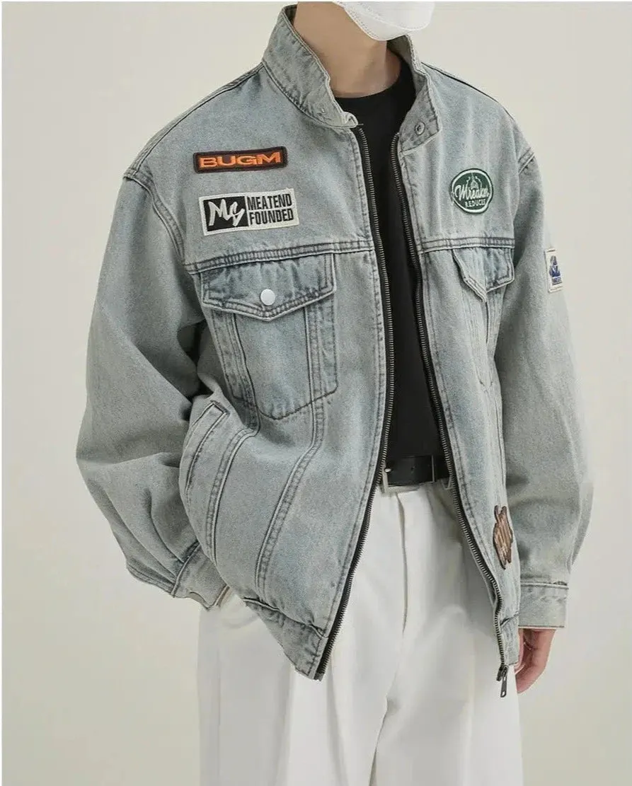 Maxct Racing Print Label Denim Jacket