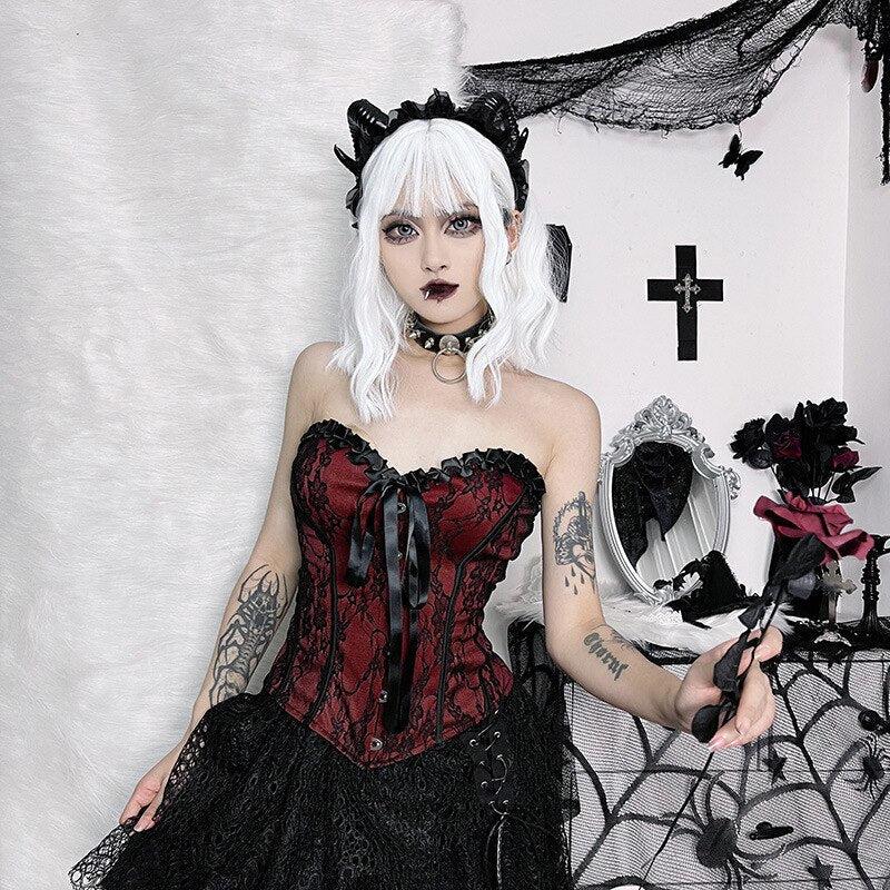 Maxct &Victorian Goth Ribbon Detailed Corset Top