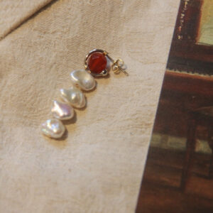 「Chinoiserie」Red Agate Pearl Dangle Earrings