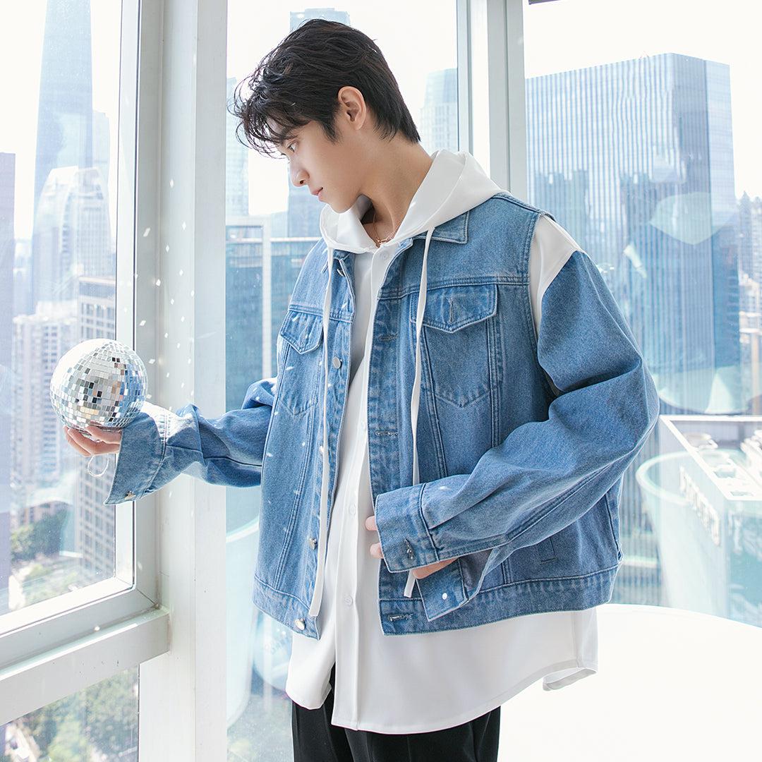 Maxct Hooded Shirt & Denim Sleeveless Jacket Set