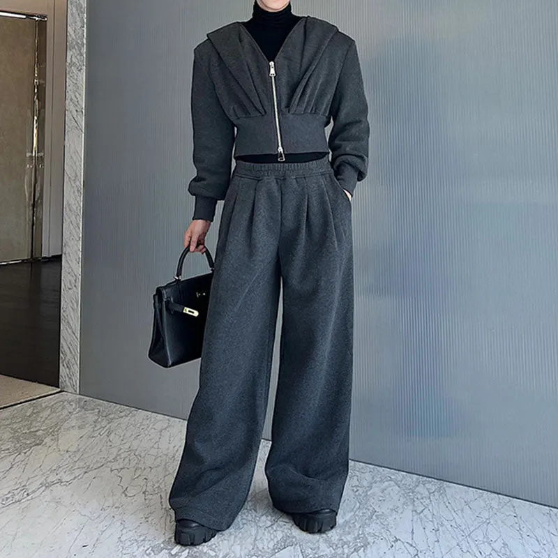 Maxct Retro Knit Cropped Sweater Wide-Leg Trousers Two-Piece Set