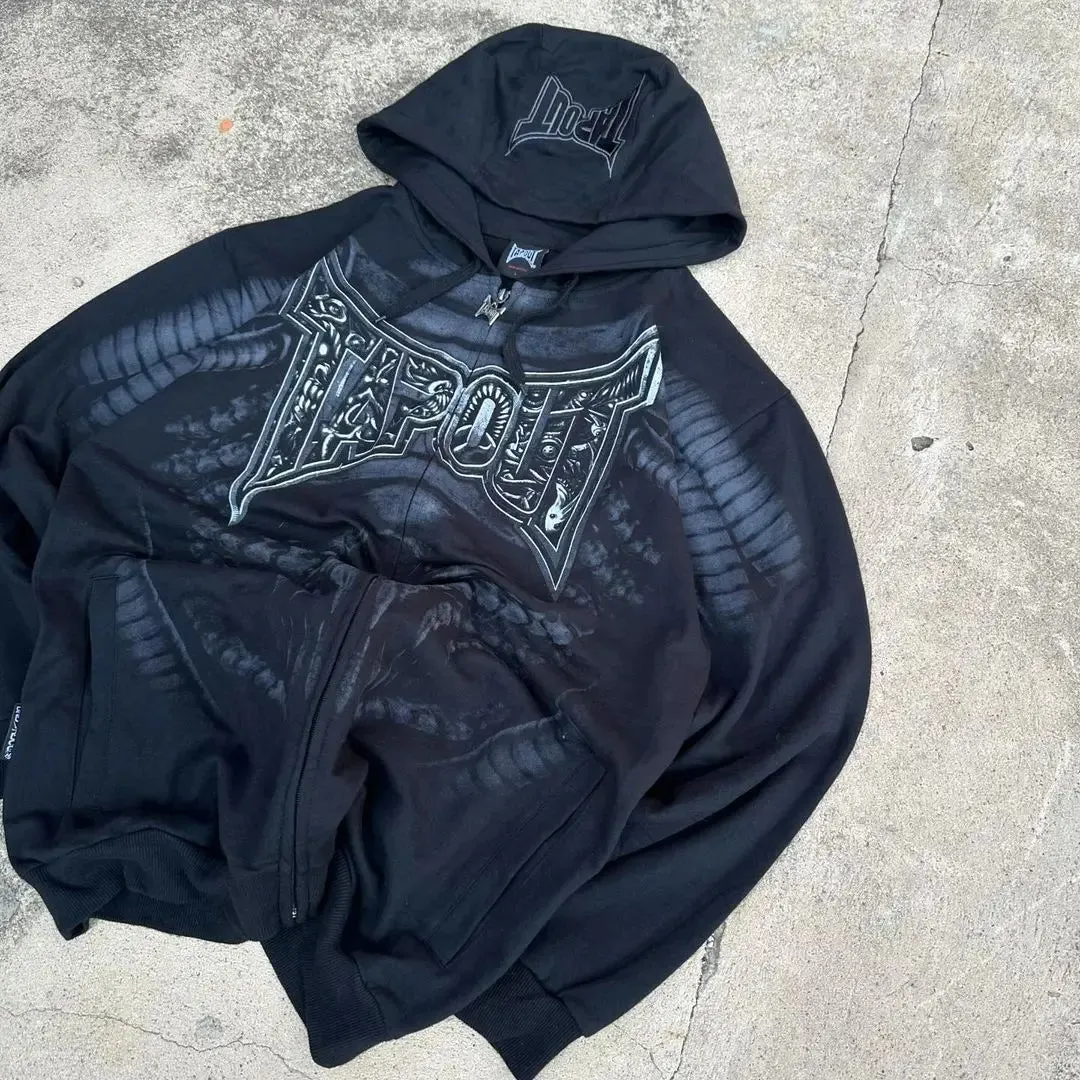 Maxct 90s Streetwear Woman Hoodie Goth Vintage Hoodies Y2K Grunge Graphic Long Sleeve Hooded Sweatshirt Harajuku Japanese Aesthetic Korean Korean