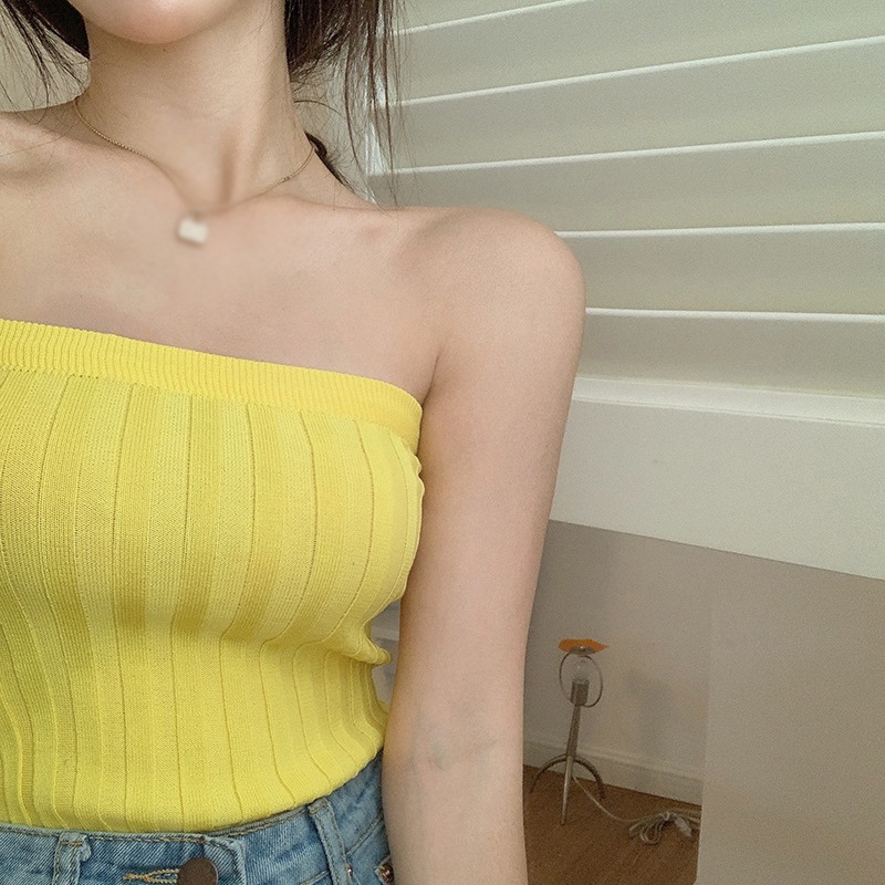 Maxct Tube Top For Women Short Sleeveless Vest Summer Solid Color Tops