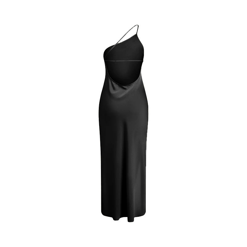 Slim-Fit Off-Shoulder Solid Color Backless Long Dress Maxct