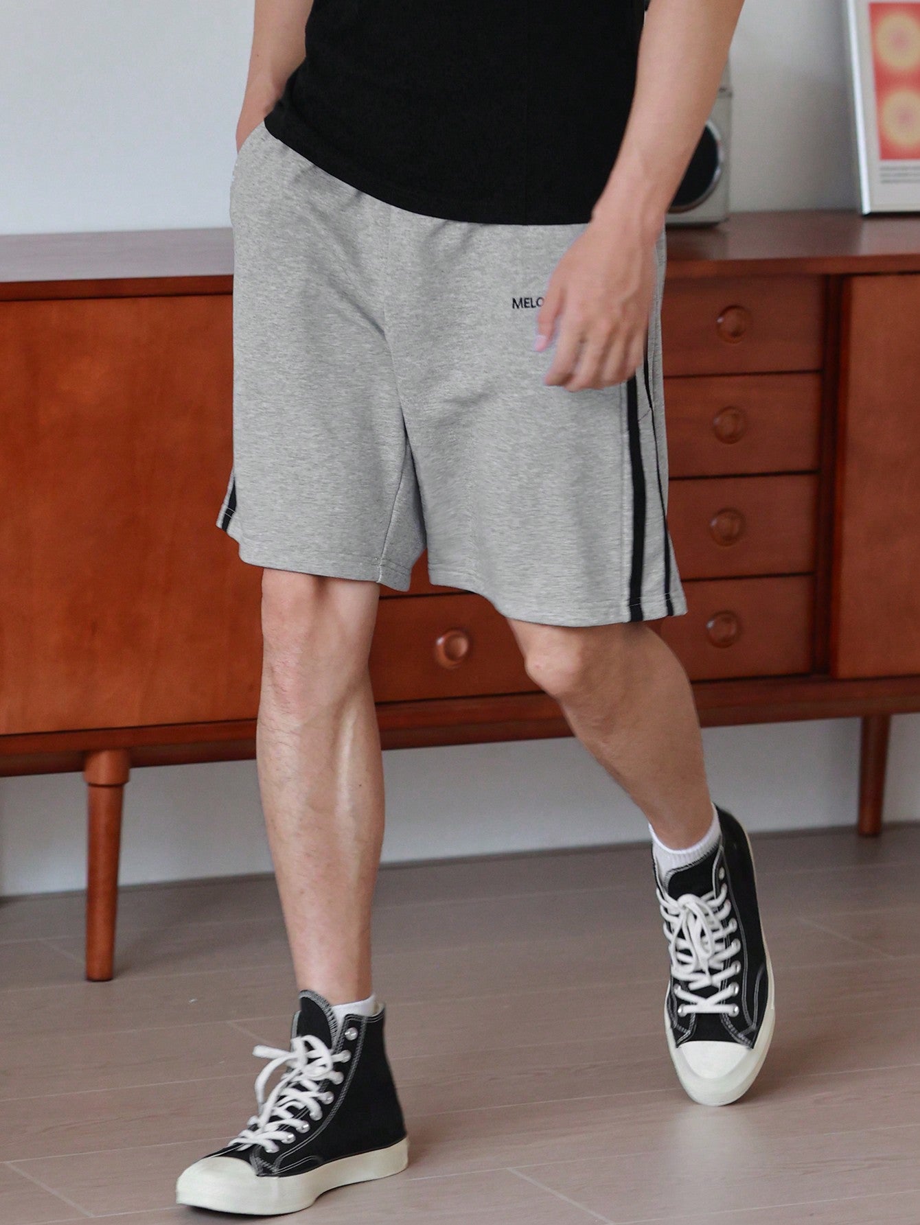 Maxct Men's Summer Casual Color Block Striped Letter Print Drawstring Waist Shorts