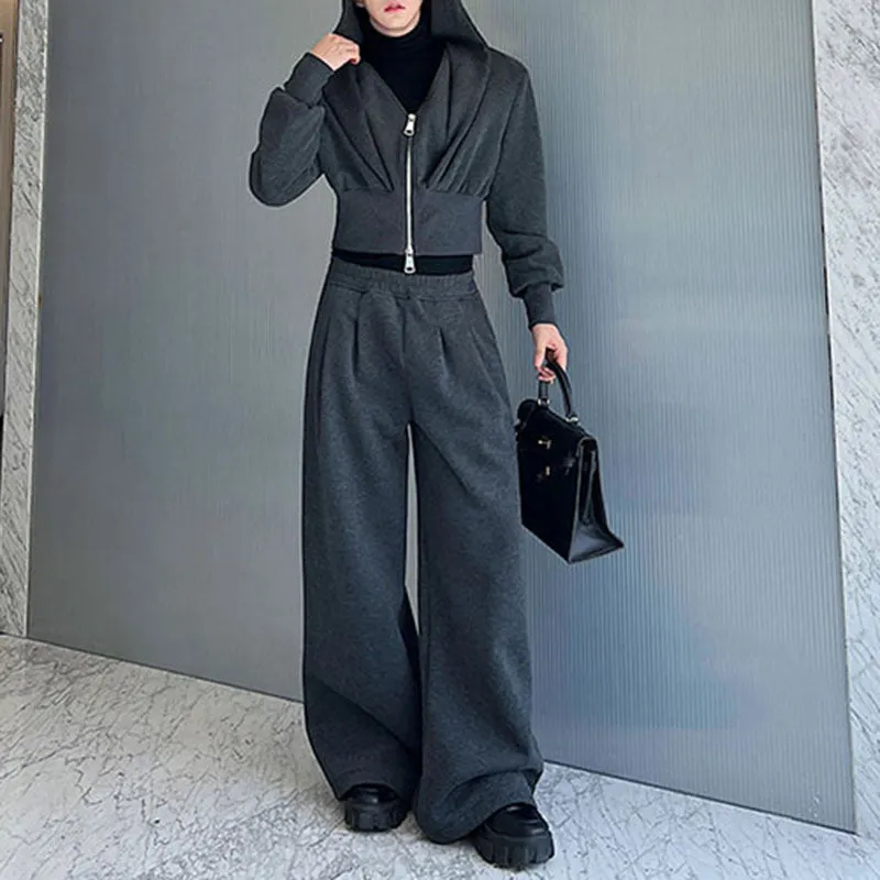 Maxct Retro Knit Cropped Sweater Wide-Leg Trousers Two-Piece Set