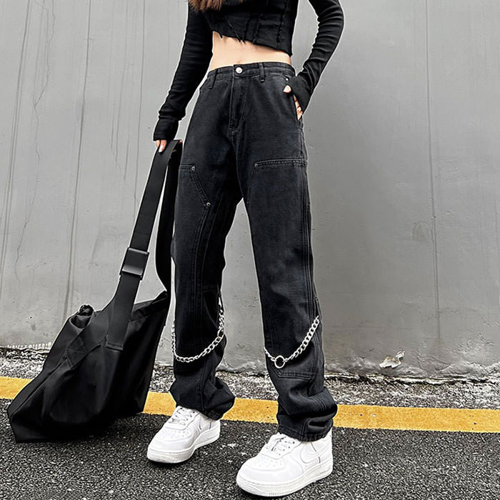 Grunge Aesthetic Chain Jeans Maxct