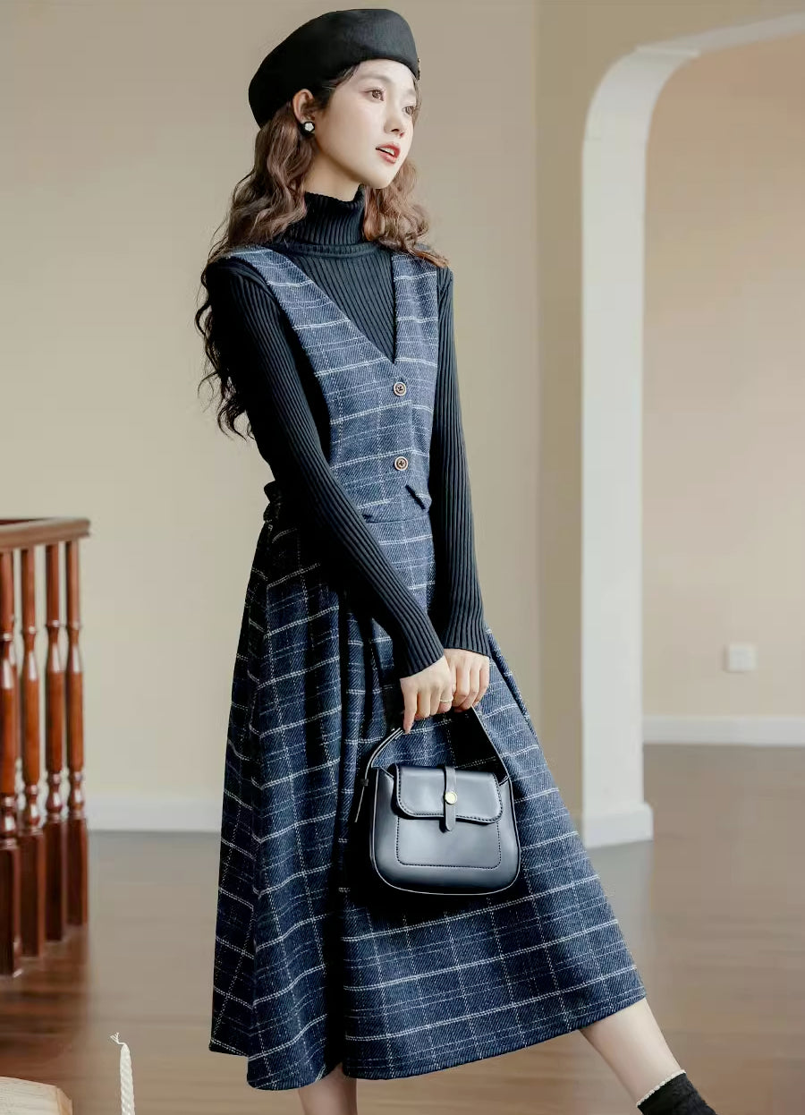 Plaid Vest Pinafore Dress Maxct