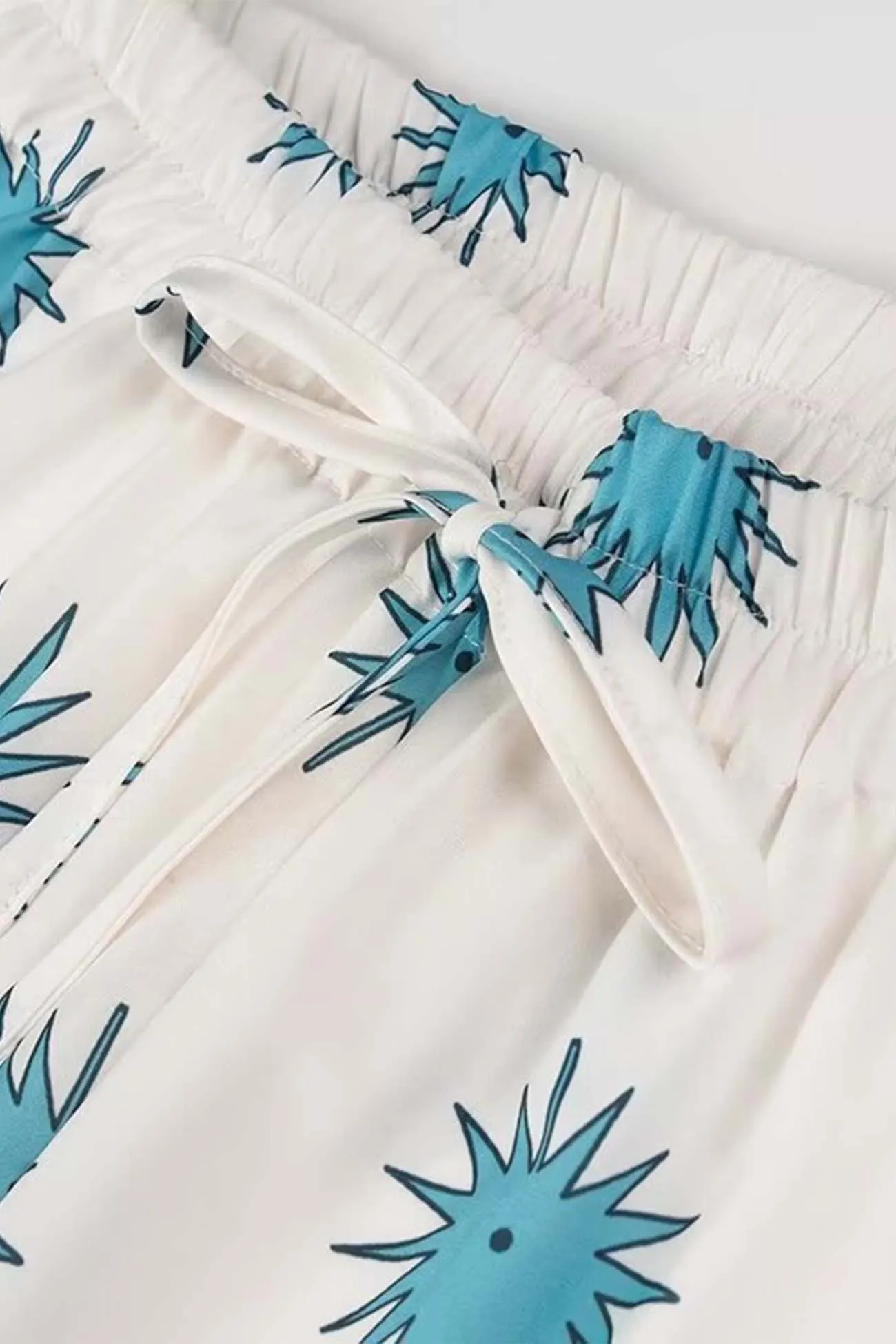 Maxct Printed Lace Up Tops Wide Leg Pants Set