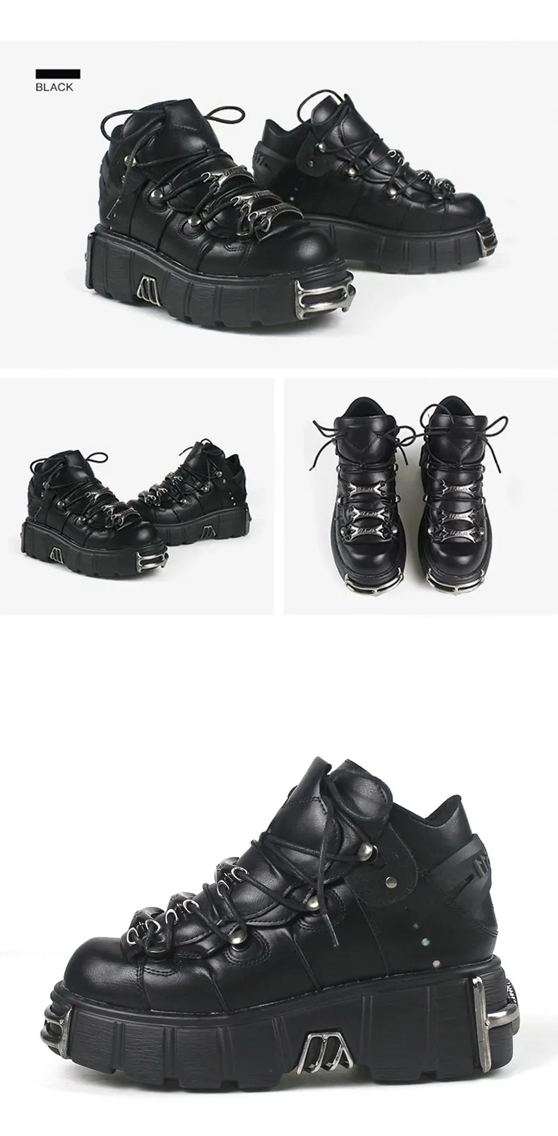 Punk Style Women's 6CM Heel Platform Goth Metal Decor Sneakers - true deals club