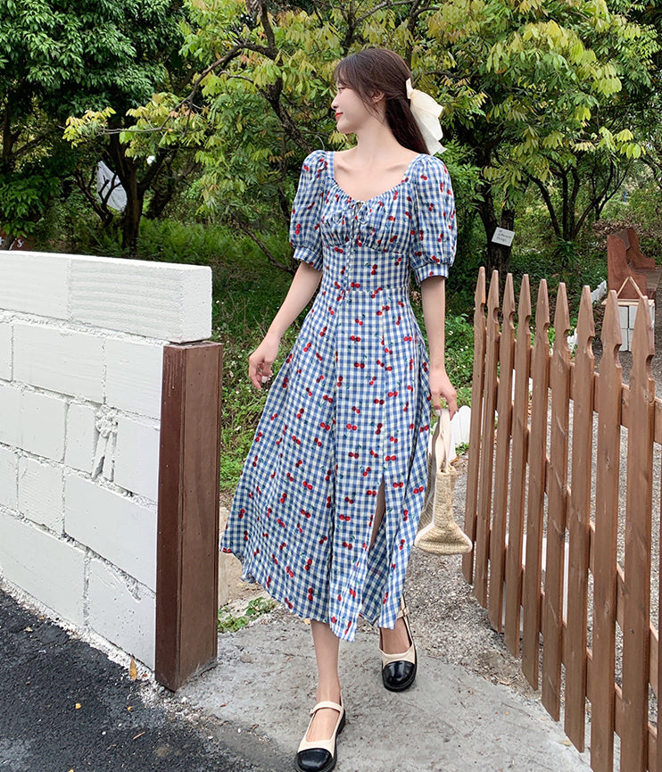 Cherry Gingham Midi Dress Maxct
