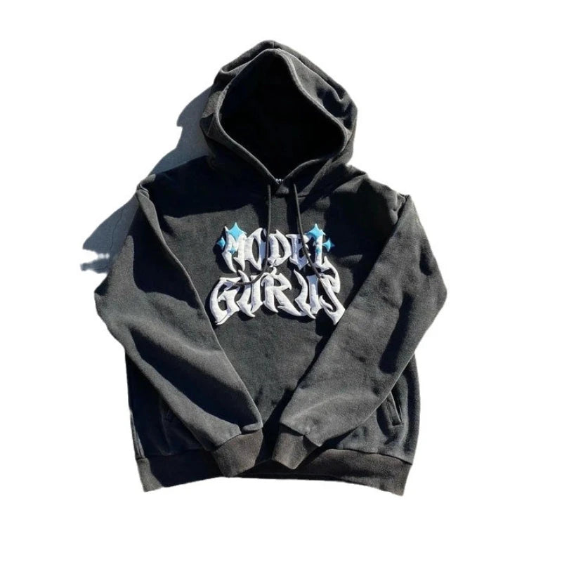 Maxct y2k long sleeved pullover hoodie sweatshirt jacket personalized printed pattern streetwear school outfit hip-hop punk winter new
