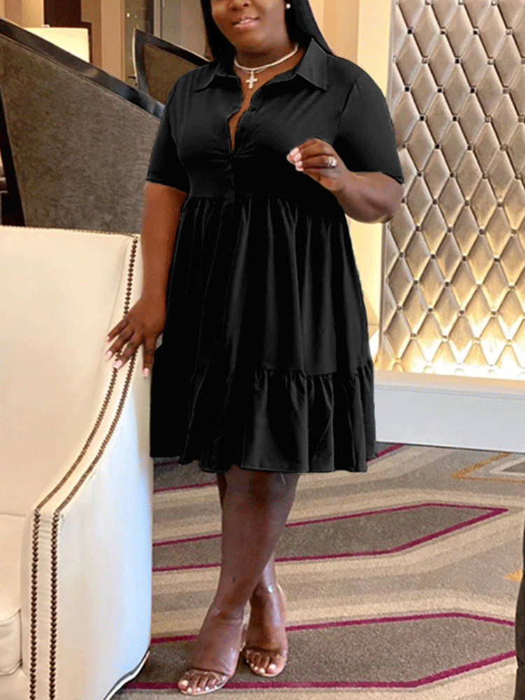 V-neck Lapels A-line Mini Dress Maxct