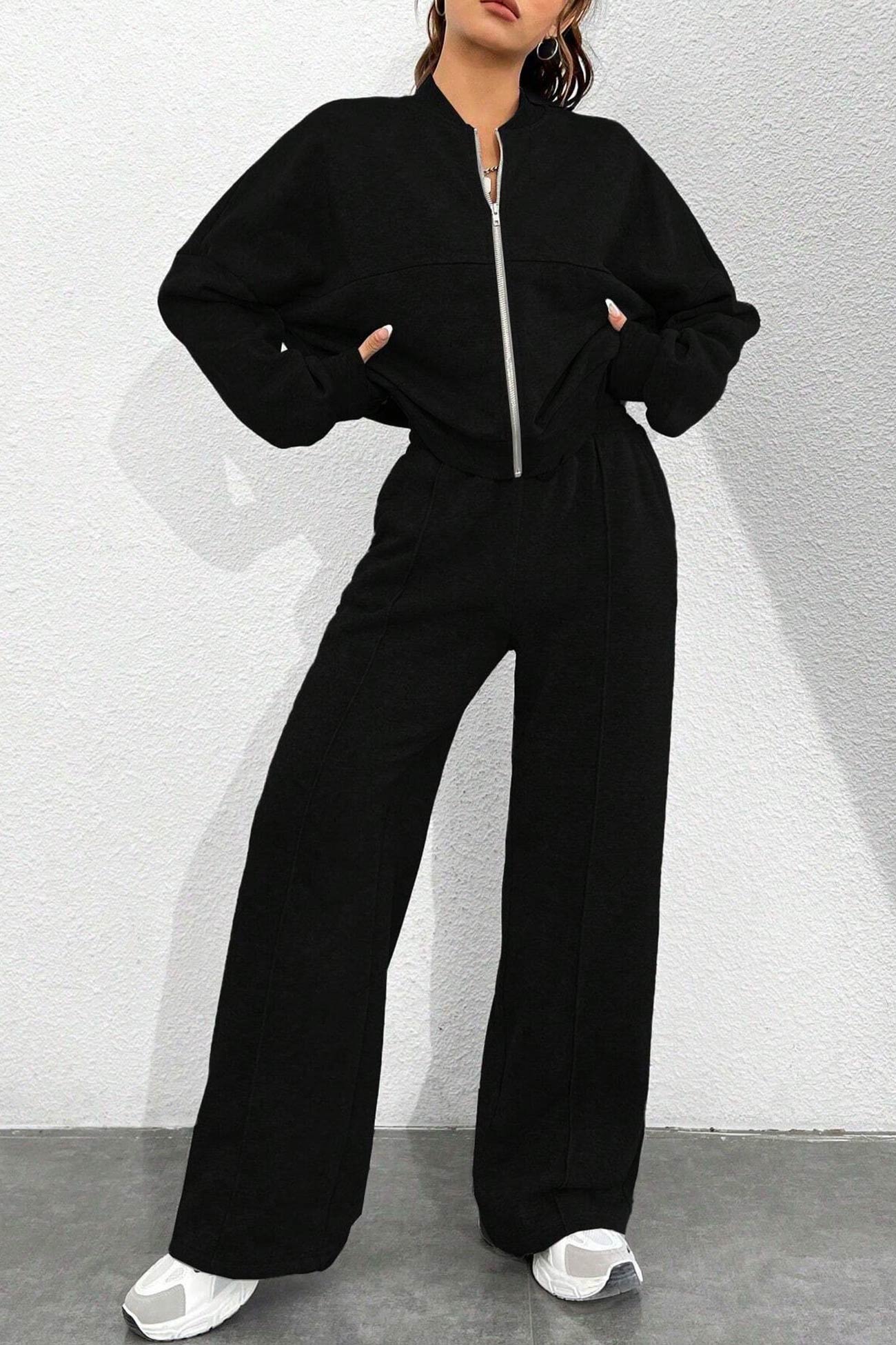 Maxct Zip-up Collarless?Cardigan Pants Set