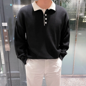 Maxct 5517 Knitted Two-Tone Quarter Button-Up Sweater