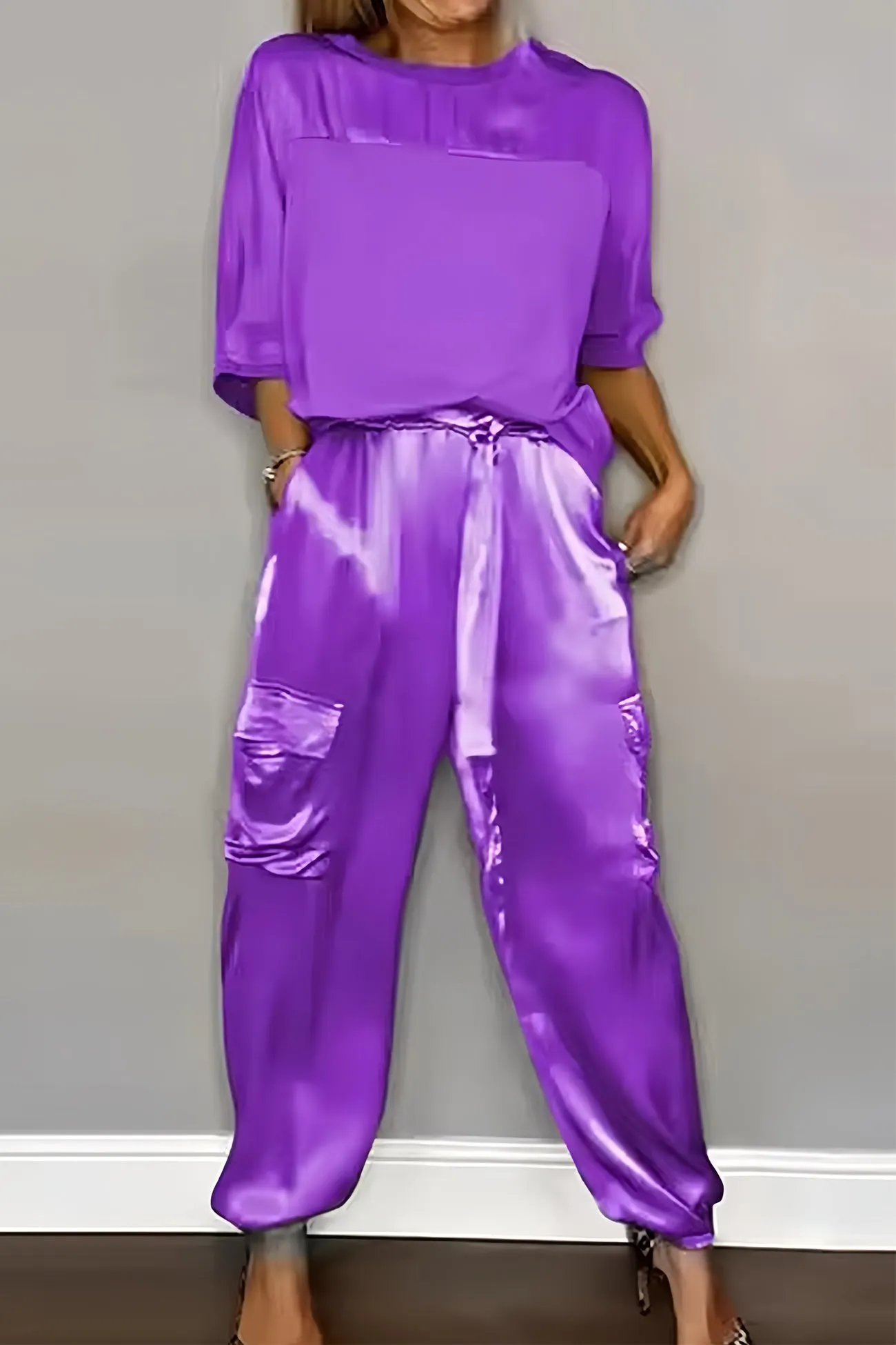 Maxct Satin Half Sleeve Shirt Two-piece Pants Set