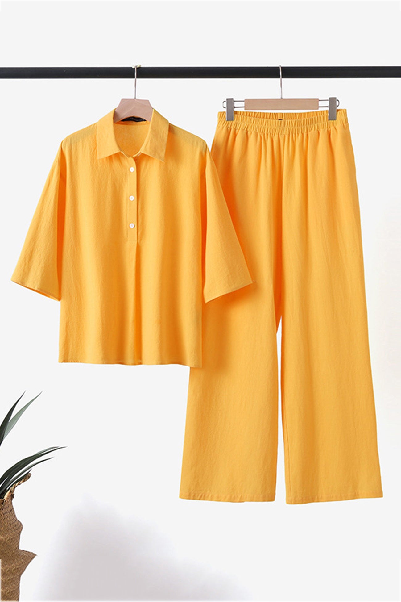 Maxct Cotton Linen Blouse Long Pants Set