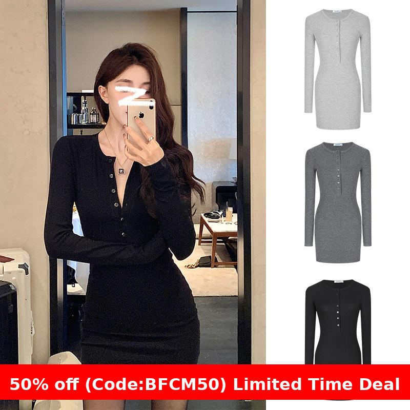 Maxct winter outfits men Half-Open Collar Knitted Dress Women's Spring and Autumn Hot Girl Tight Hip Skirt 657