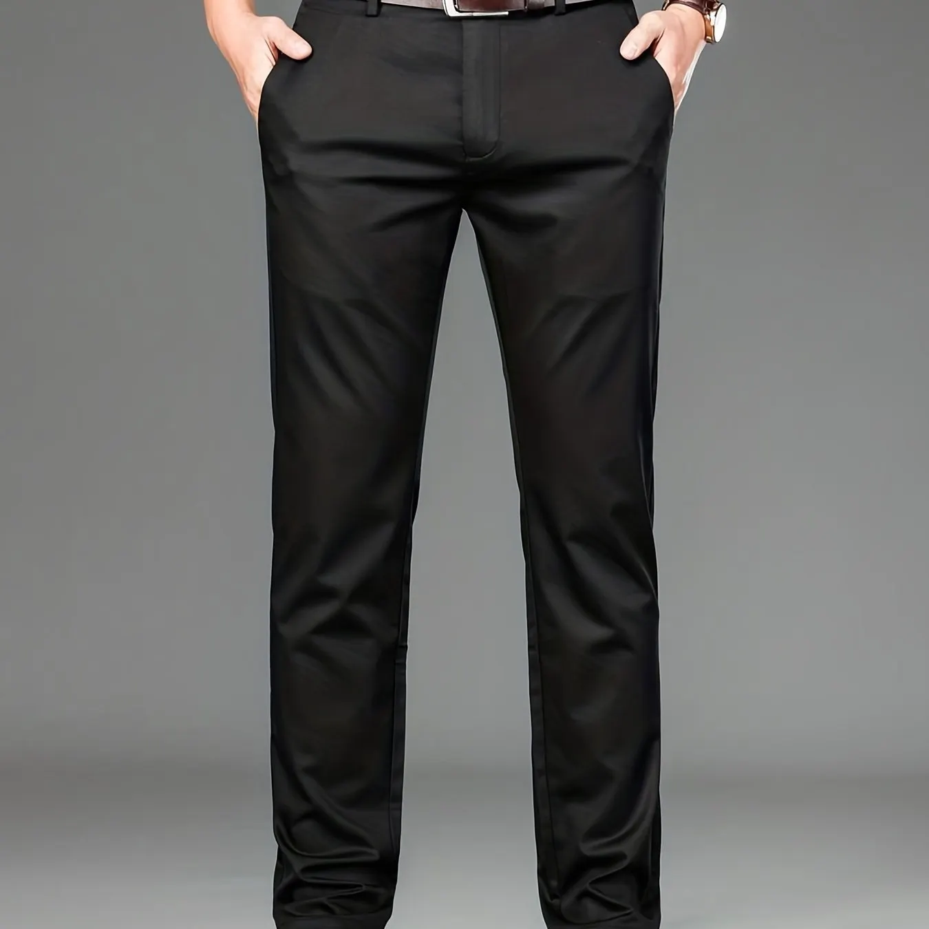 Maxct  Classic Design Dress Pants, Men's Formal Solid Color Mid Stretch Dress Pants For Spring Summer Business
