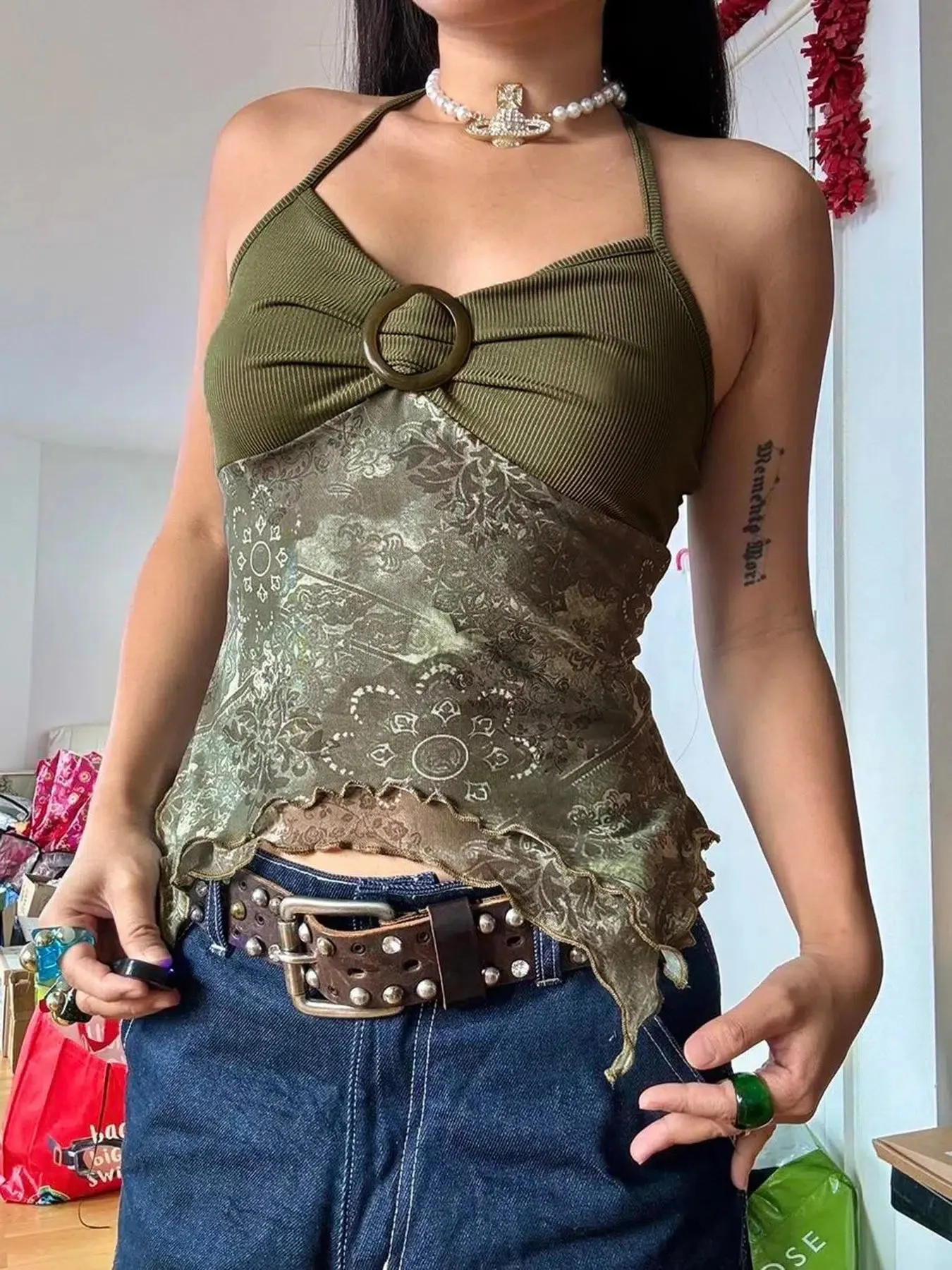 Maxct &Fairy Grunge Floral Halter Neck Top