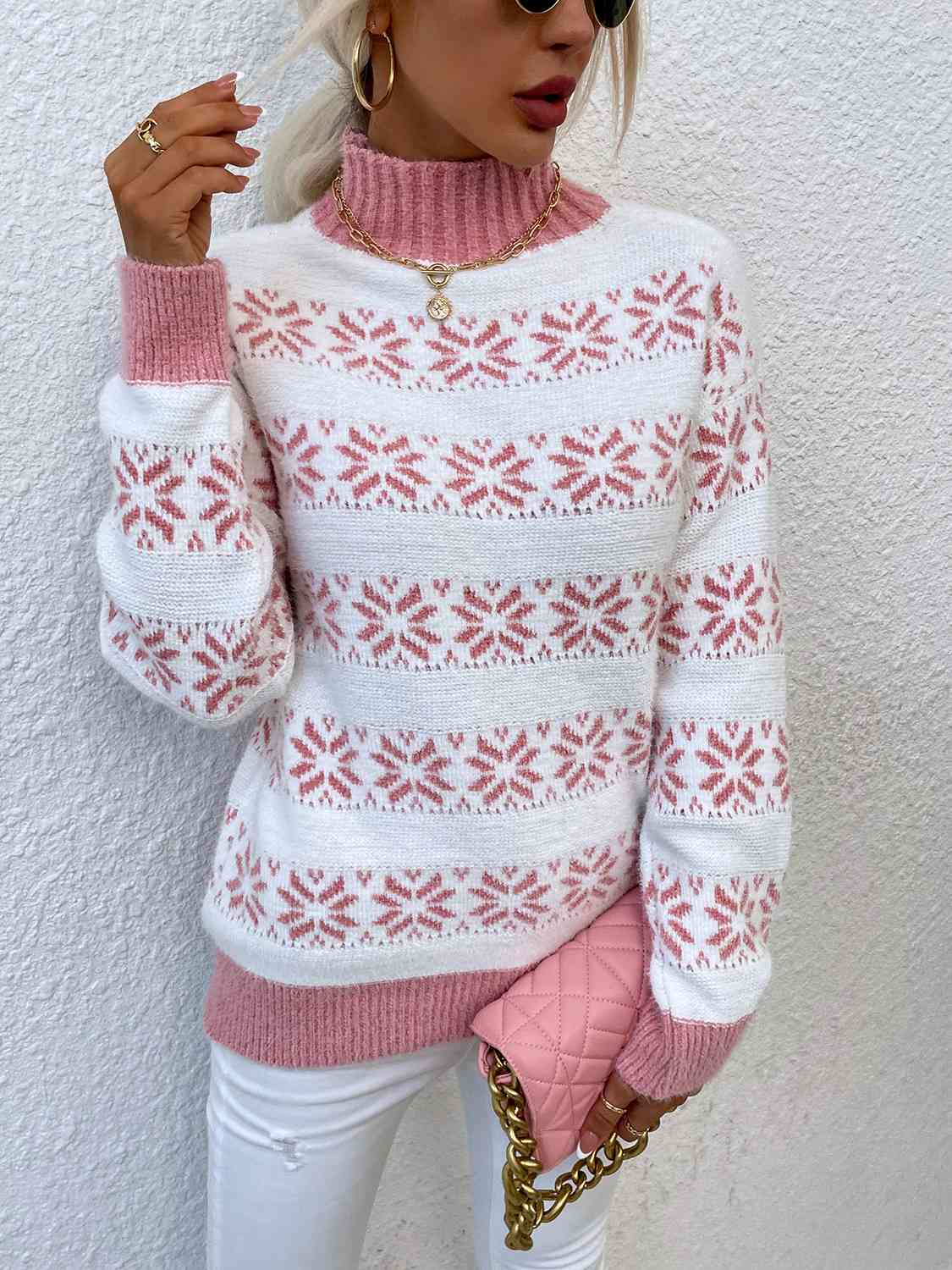 Maxct &Snowflake Pattern Mock Neck Sweater