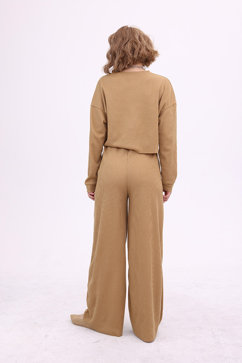 Maxct Waffle Solid Pullover Top & Knit Wide Pants - Image 3
