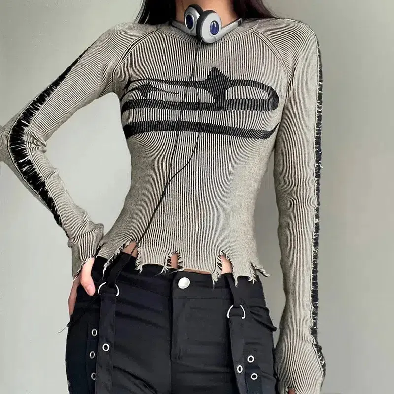 Maxct &Grunge Long Sleeve Distressed Top