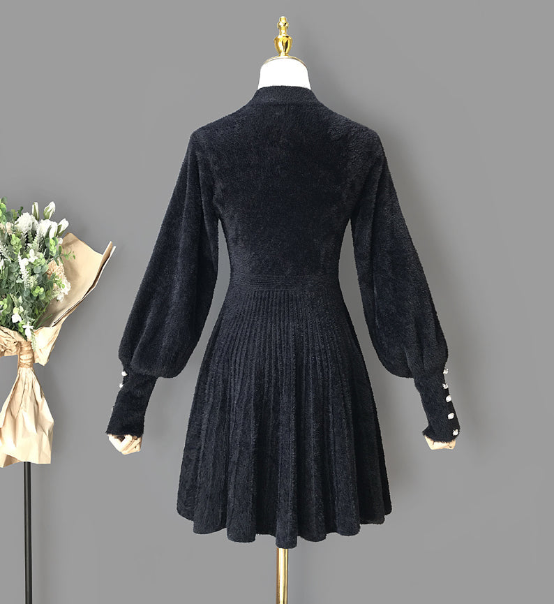 Fuzzy Puff Sleeve Sweater Dress Maxct