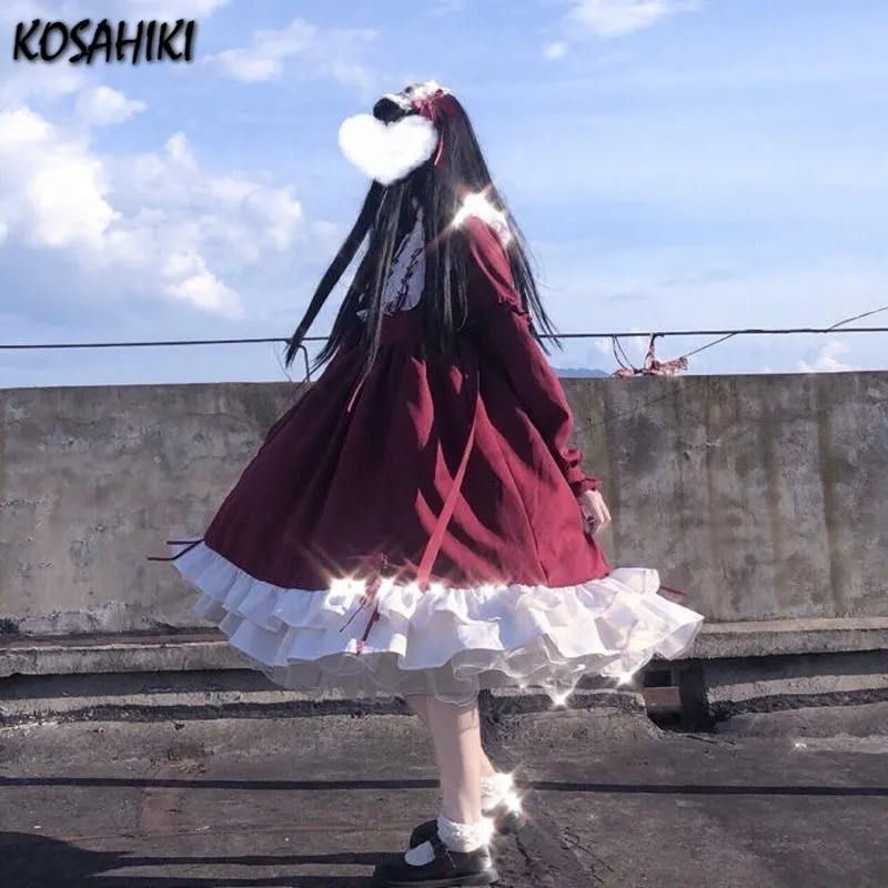 Maxct Japanese Kawaii Sweet Lolita Dresses Peter Pan Collar Ruffles Vestido Mujer Bowknot Patchwork Princess Party Femme Robe