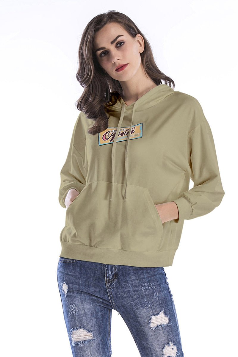 Women's Printed Pocket Drawstring Sweatshirt Maxct